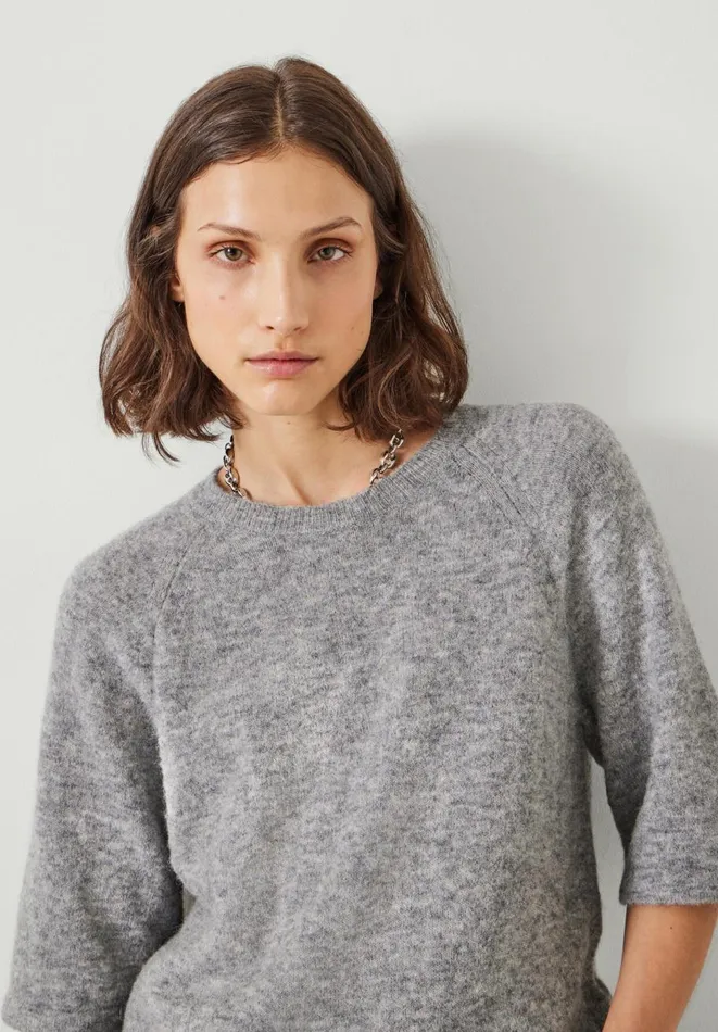 Hush Tops and Tshirts Women Lucia Alpaca Blend Knitted Top Light Grey Marl Hush Tops and Tshirts Women Lucia Alpaca Blend Knitted Top Light Grey Marl