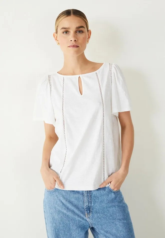 Hush Tops and Tshirts Women Lucille Cotton Ladder TShirt White