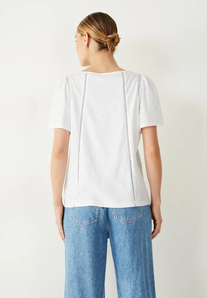 Hush Tops and Tshirts Women Lucille Cotton Ladder TShirt White