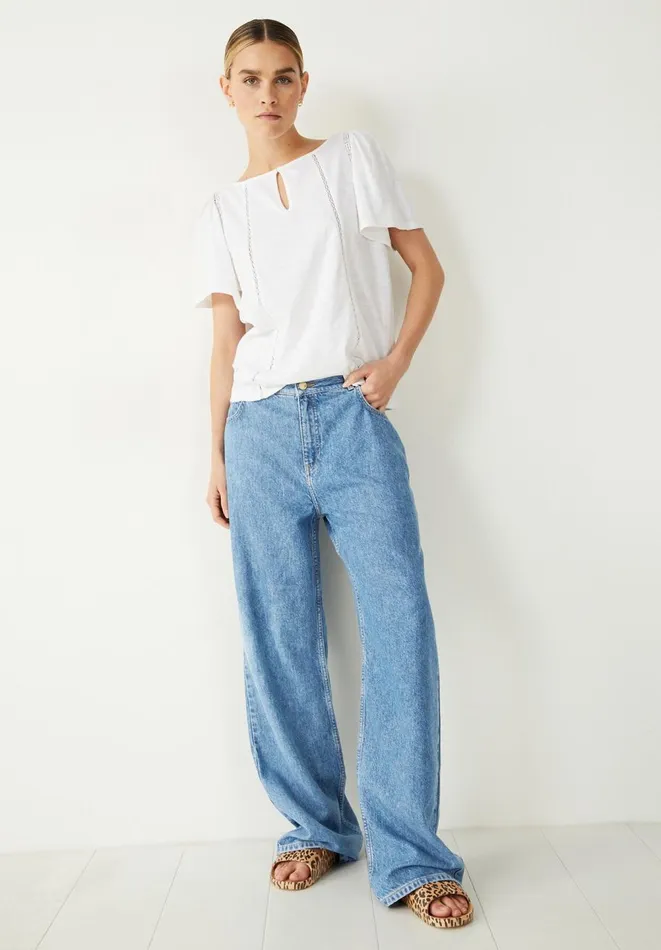Hush Tops and Tshirts Women Lucille Cotton Ladder TShirt White
