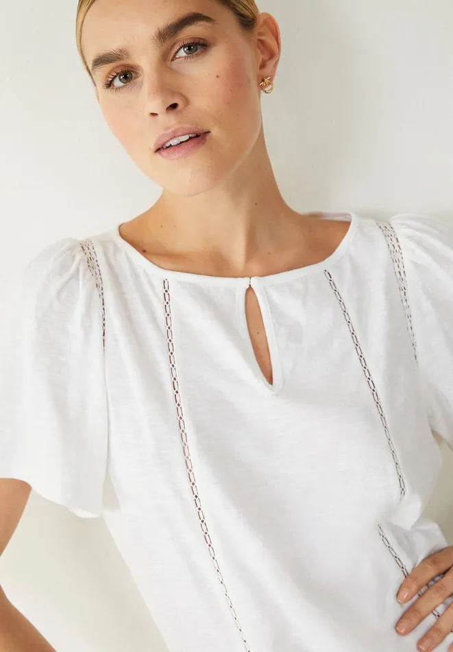 Hush Tops and Tshirts Women Lucille Cotton Ladder TShirt White