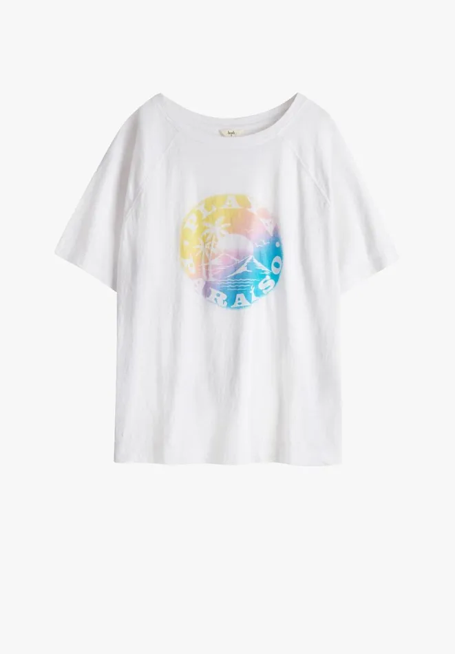 Hush Tops and Tshirts Women Paraiso Playa Raglan TShirt White Hush Tops and Tshirts Women Paraiso Playa Raglan TShirt White
