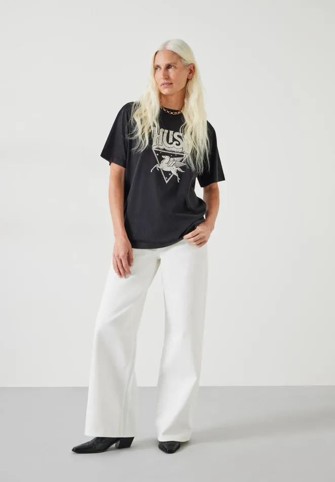 Hush Tops and Tshirts Women Pegasus Oversized Graphic Cotton TShirt Black Onyx
