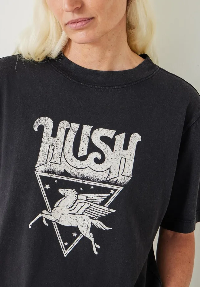 Hush Tops and Tshirts Women Pegasus Oversized Graphic Cotton TShirt Black Onyx