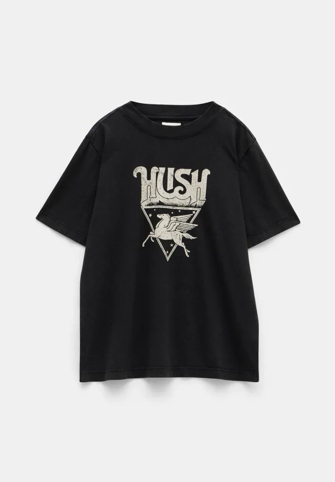 Hush Tops and Tshirts Women Pegasus Oversized Graphic Cotton TShirt Black Onyx