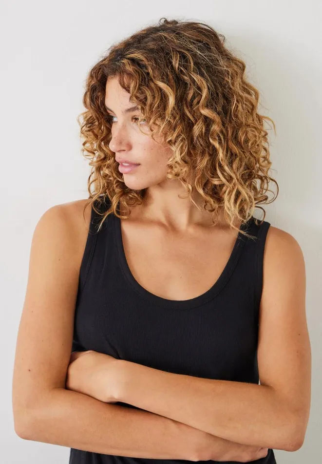 Hush Tops and Tshirts Women Ribbed Scoop Vest Black