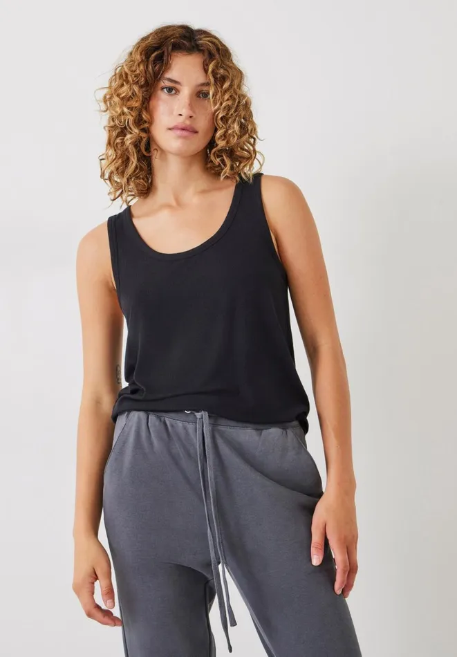 Hush Tops and Tshirts Women Ribbed Scoop Vest Black