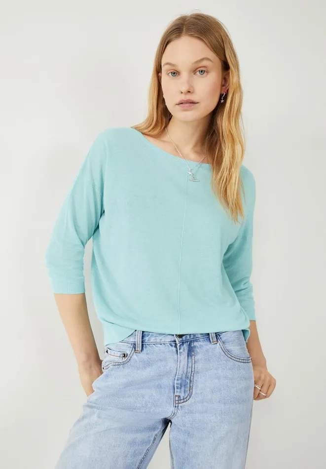 Hush Tops and Tshirts Women Roux Linen Blend Knitted Top Sky Blue