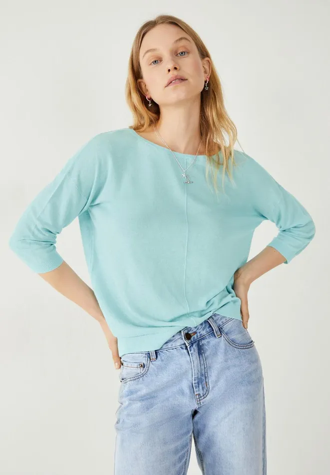 Hush Tops and Tshirts Women Roux Linen Blend Knitted Top Sky Blue Hush Tops and Tshirts Women Roux Linen Blend Knitted Top Sky Blue