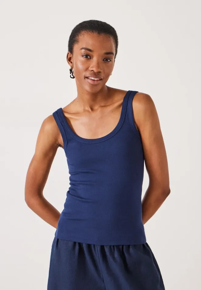 Hush Tops and Tshirts Women Seth Low Scoop Ribbed Vest Navy