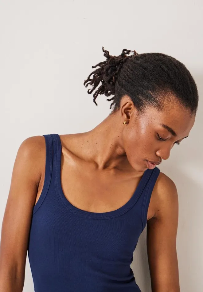 Hush Tops and Tshirts Women Seth Low Scoop Ribbed Vest Navy