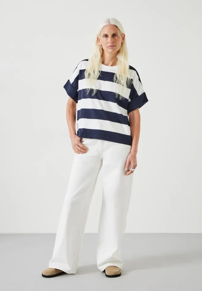 Hush Tops and Tshirts Women Sutton Stripe Boxy TShirt White Hush Tops and Tshirts Women Sutton Stripe Boxy TShirt White