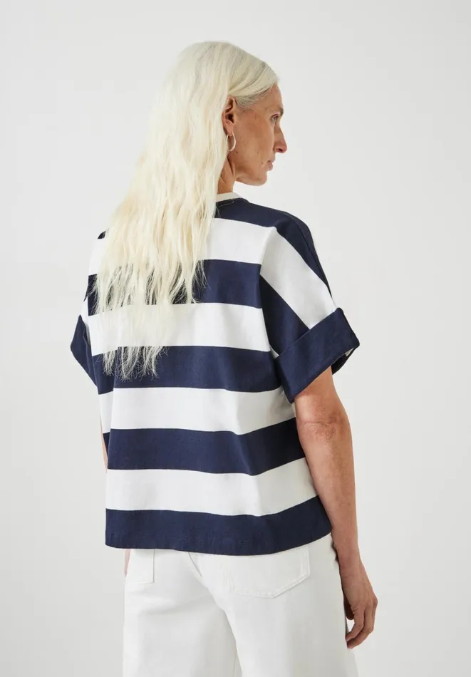 Hush Tops and Tshirts Women Sutton Stripe Boxy TShirt White Hush Tops and Tshirts Women Sutton Stripe Boxy TShirt White