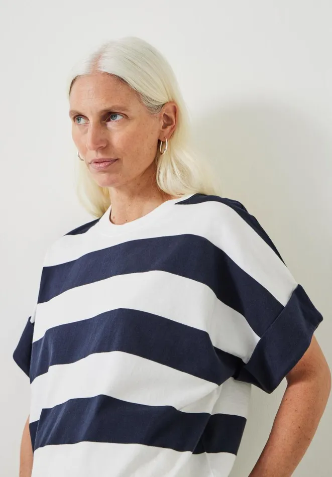 Hush Tops and Tshirts Women Sutton Stripe Boxy TShirt White Hush Tops and Tshirts Women Sutton Stripe Boxy TShirt White