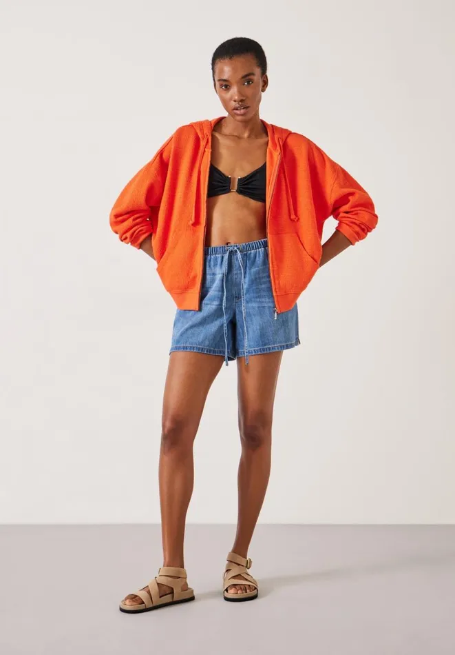 Hush Tops and Tshirts Women Tania Textured Zip Hoodie Bright Orange