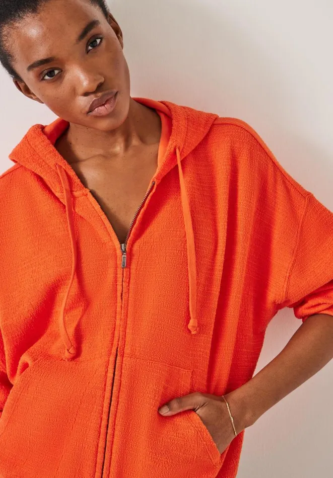 Hush Tops and Tshirts Women Tania Textured Zip Hoodie Bright Orange