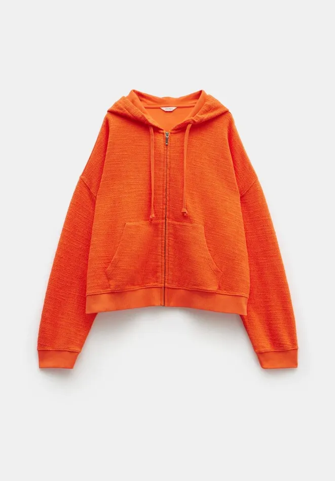 Hush Tops and Tshirts Women Tania Textured Zip Hoodie Bright Orange