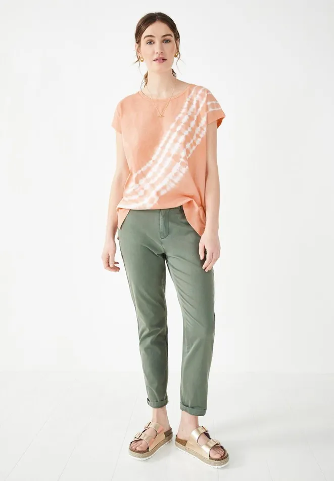 Hush Tops and Tshirts Women Tie Dye Cotton Boyfriend TShirt Coral Sunset
