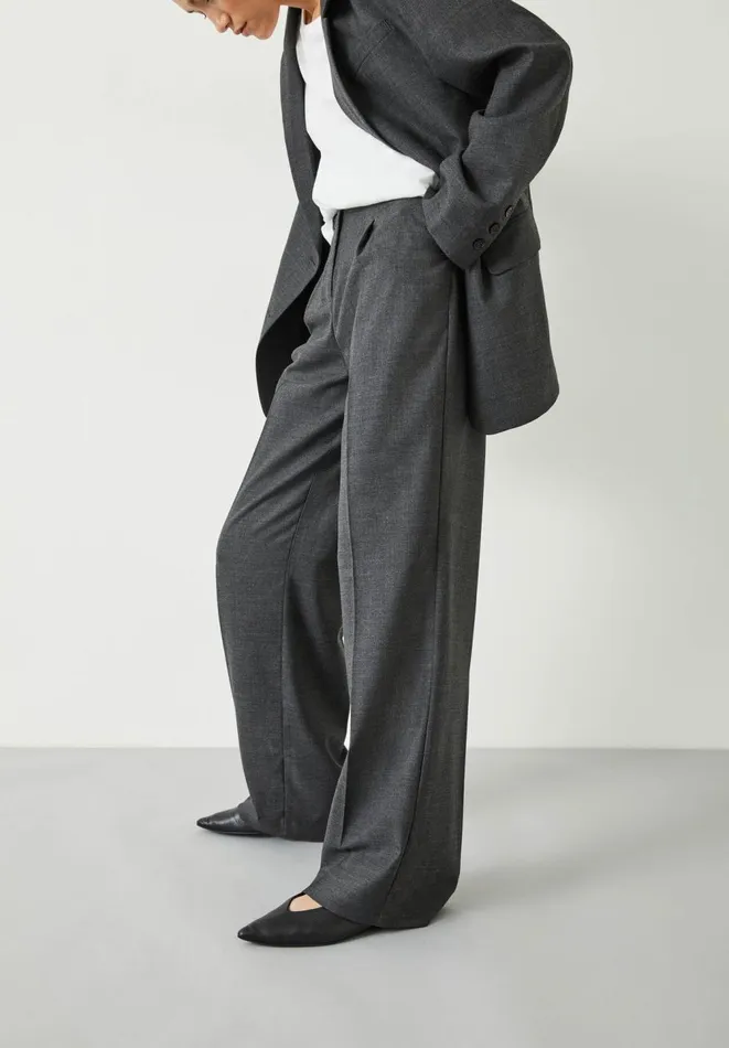 Hush Trousers Women Carla Tailored Wide Leg Wool Blend Trousers Charcoal Marl Hush Trousers Women Carla Tailored Wide Leg Wool Blend Trousers Charcoal Marl