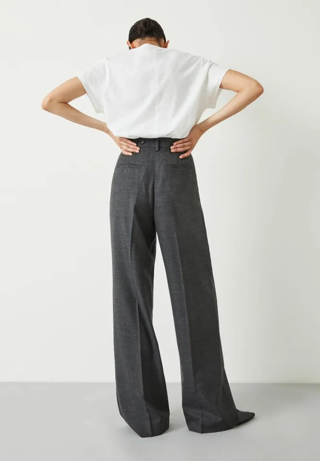 Hush Trousers Women Carla Tailored Wide Leg Wool Blend Trousers Charcoal Marl Hush Trousers Women Carla Tailored Wide Leg Wool Blend Trousers Charcoal Marl