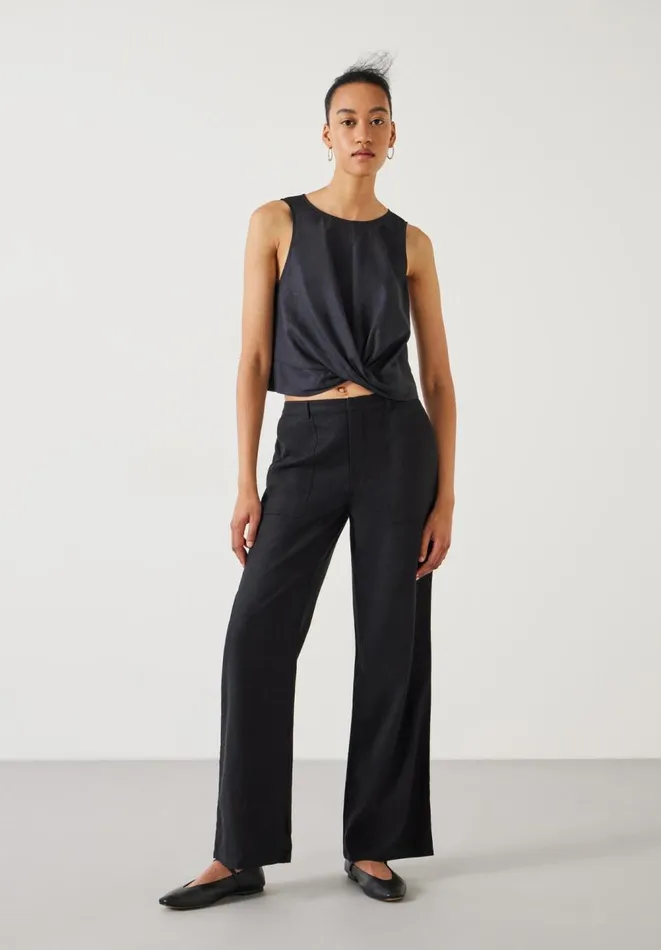 Hush Trousers Women Raye Linen Straight Leg Trousers Black