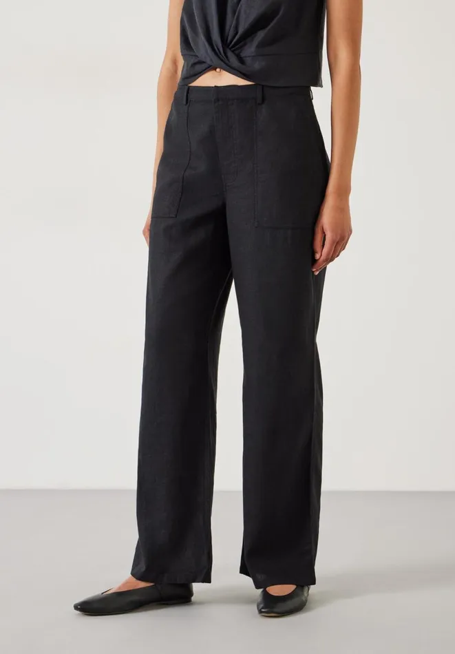 Hush Trousers Women Raye Linen Straight Leg Trousers Black Hush Trousers Women Raye Linen Straight Leg Trousers Black