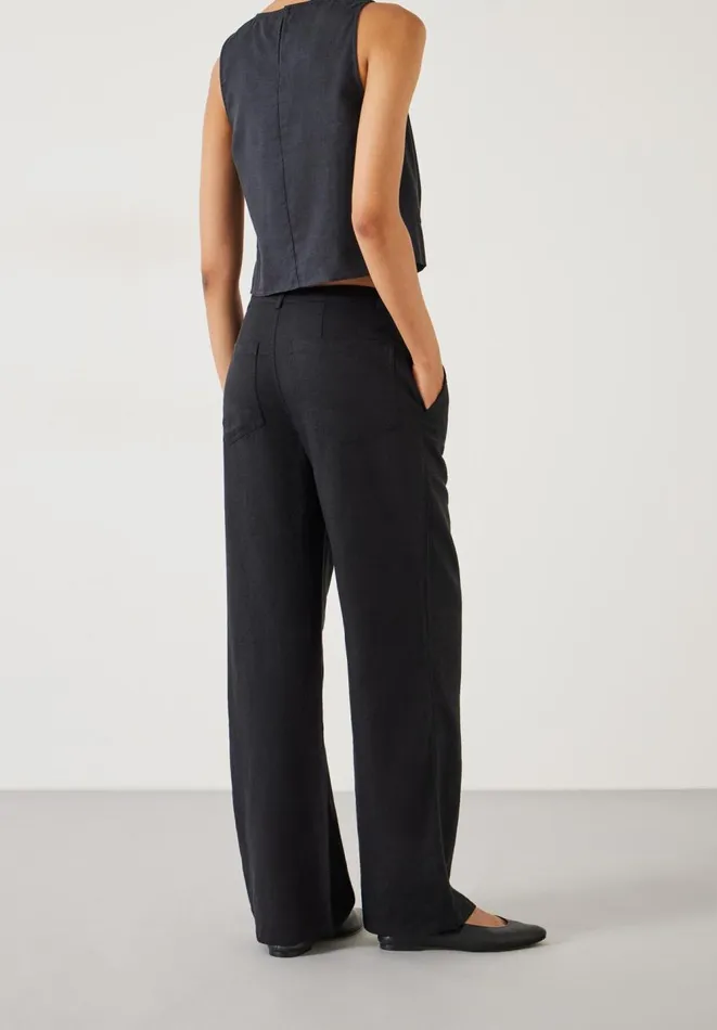 Hush Trousers Women Raye Linen Straight Leg Trousers Black Hush Trousers Women Raye Linen Straight Leg Trousers Black