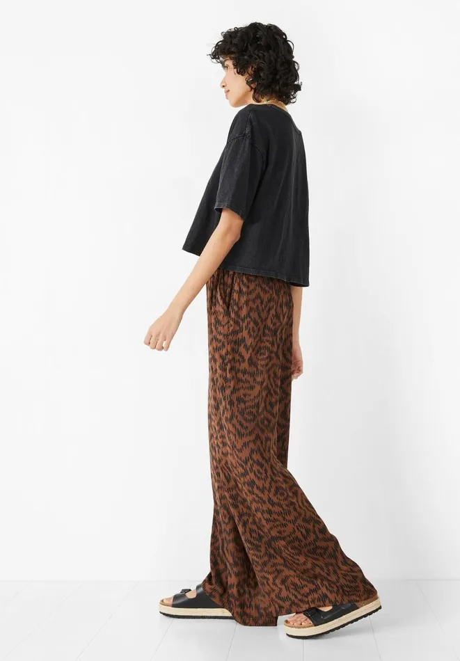 Hush Trousers Women Satin Printed Wide Trousers Abstract Ikat Brown Hush Trousers Women Satin Printed Wide Trousers Abstract Ikat Brown