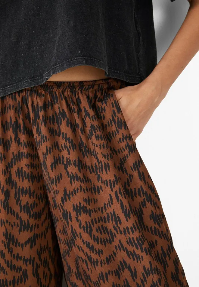 Hush Trousers Women Satin Printed Wide Trousers Abstract Ikat Brown Hush Trousers Women Satin Printed Wide Trousers Abstract Ikat Brown