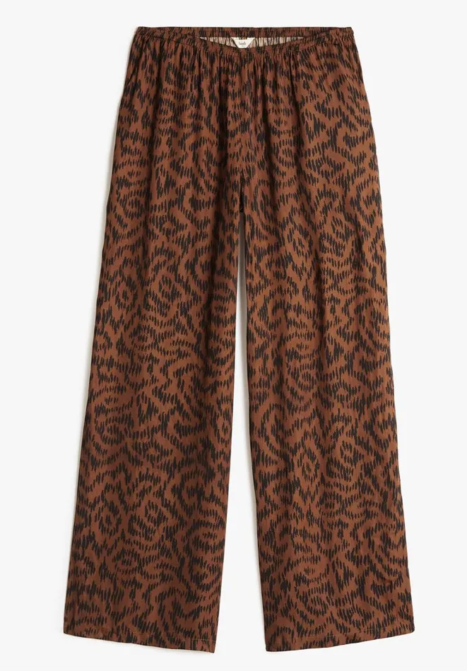 Hush Trousers Women Satin Printed Wide Trousers Abstract Ikat Brown Hush Trousers Women Satin Printed Wide Trousers Abstract Ikat Brown