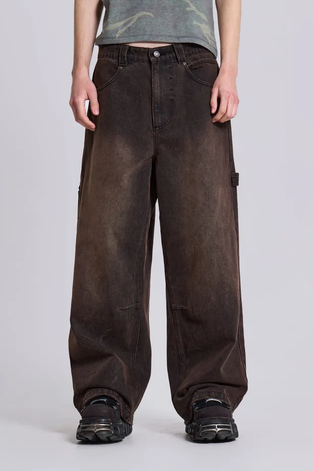 Jaded London Denim Men Shop Brown Colossus Carpenter Jeans