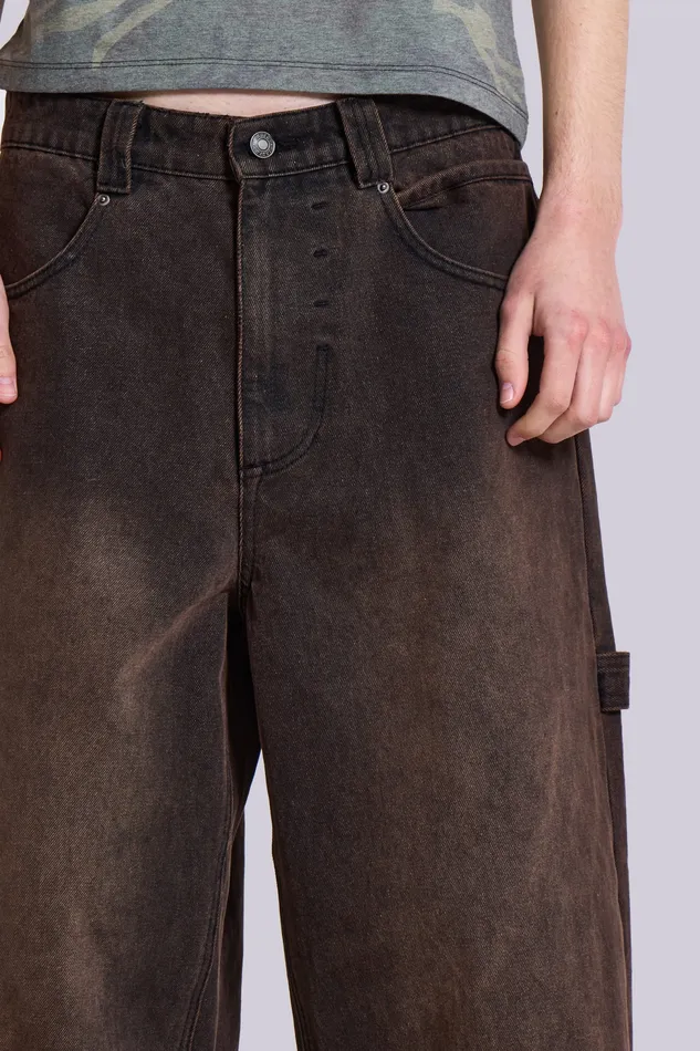 Jaded London Denim Men Shop Brown Colossus Carpenter Jeans