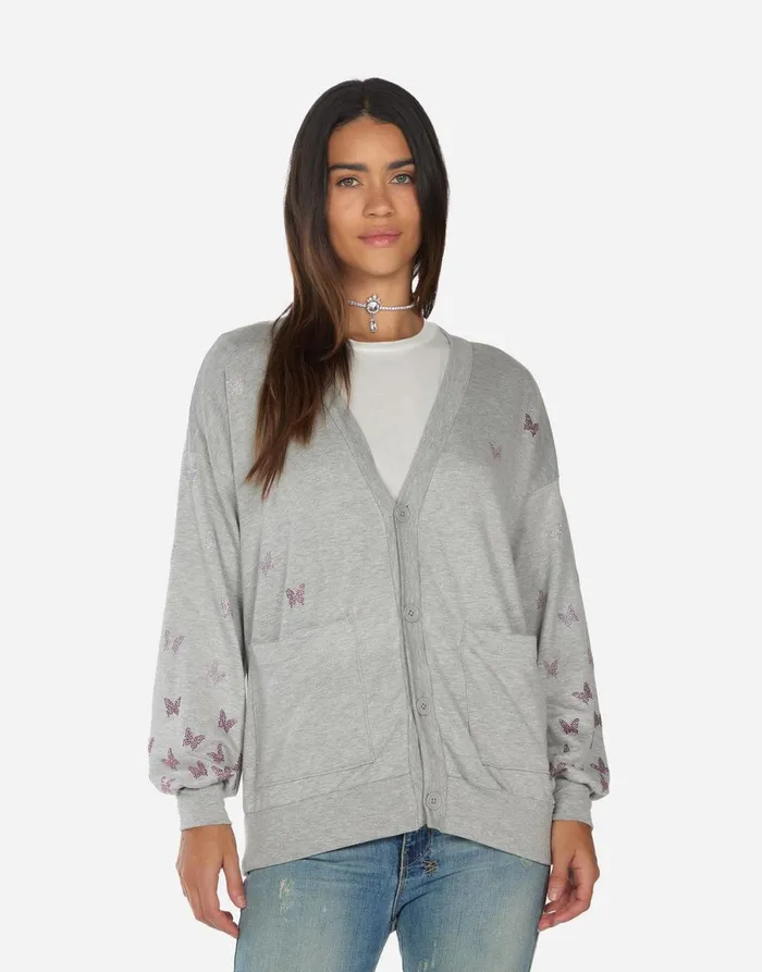 Jamila Butterfly Lip Heather Grey Women039s Lauren Moshi Sweaters and Knits
