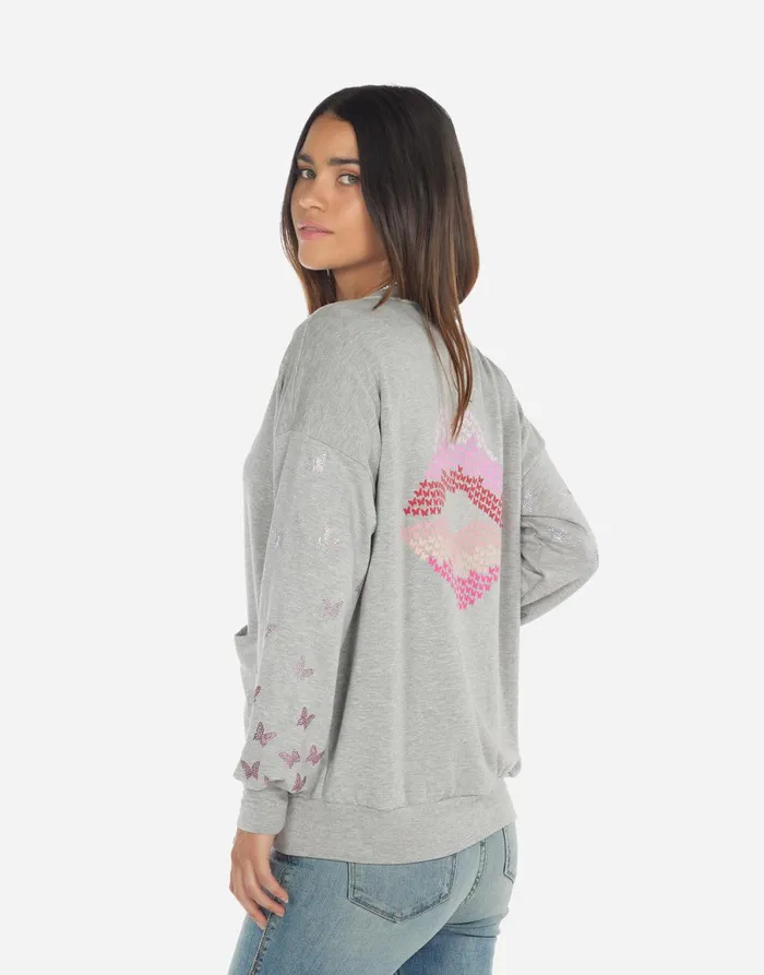 Jamila Butterfly Lip Heather Grey Women039s Lauren Moshi Sweaters and Knits
