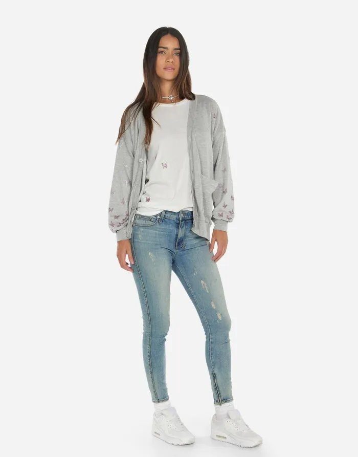 Jamila Butterfly Lip Heather Grey Women039s Lauren Moshi Sweaters and Knits
