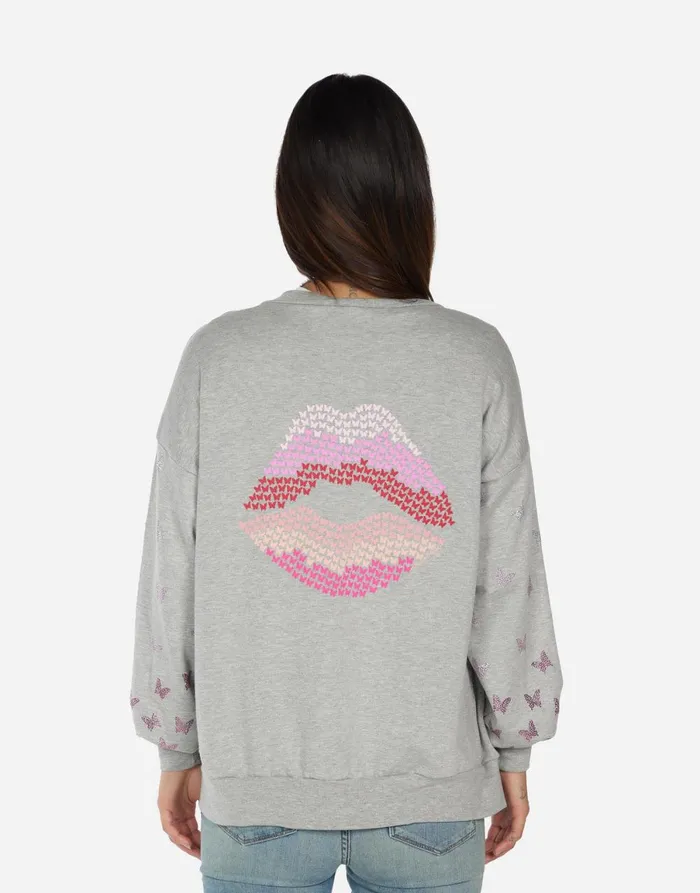 Jamila Butterfly Lip Heather Grey Women039s Lauren Moshi Sweaters and Knits