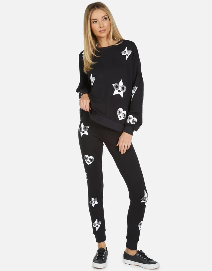 Jess Bling Face Black Women039s Lauren Moshi Long Sweatpants