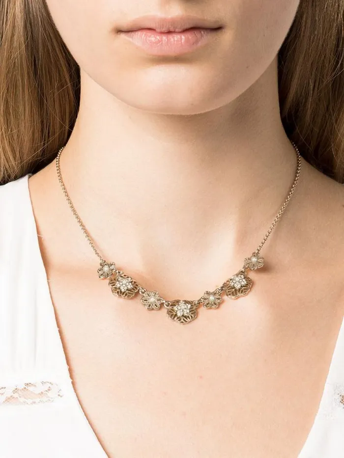 Jewelry Marchesa Necklaces Flower Filigree Charm Necklace Gold