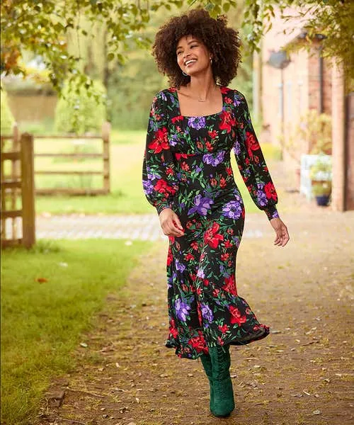 Joebrowns Shona Floral Jersey Dress Black Apparel Dresses