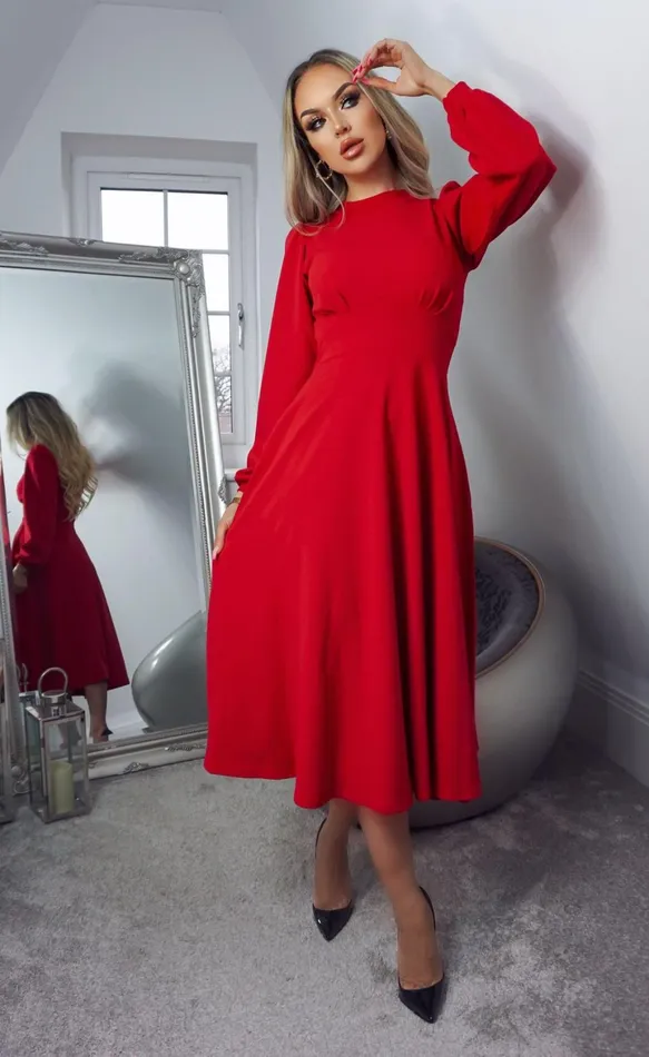 Julietta Red Long Sleeve Turtle Neck Skater Dress Women Missfiga Skater Dresses