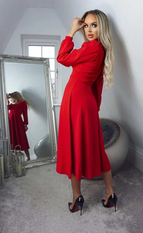 Julietta Red Long Sleeve Turtle Neck Skater Dress Women Missfiga Skater Dresses