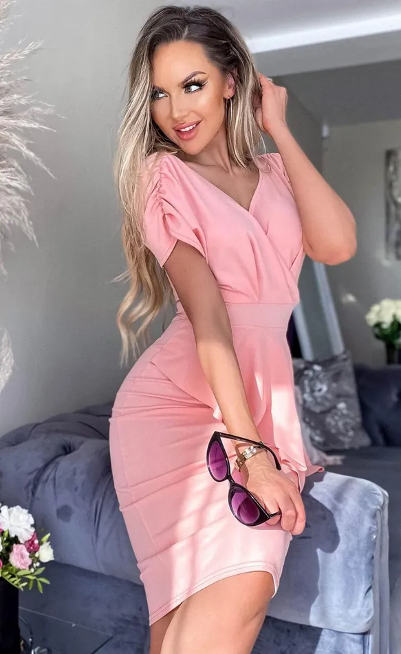 Keira Dusty Pink Side Frill Overlay Bodycon Dress Women Missfiga Midi Dresses