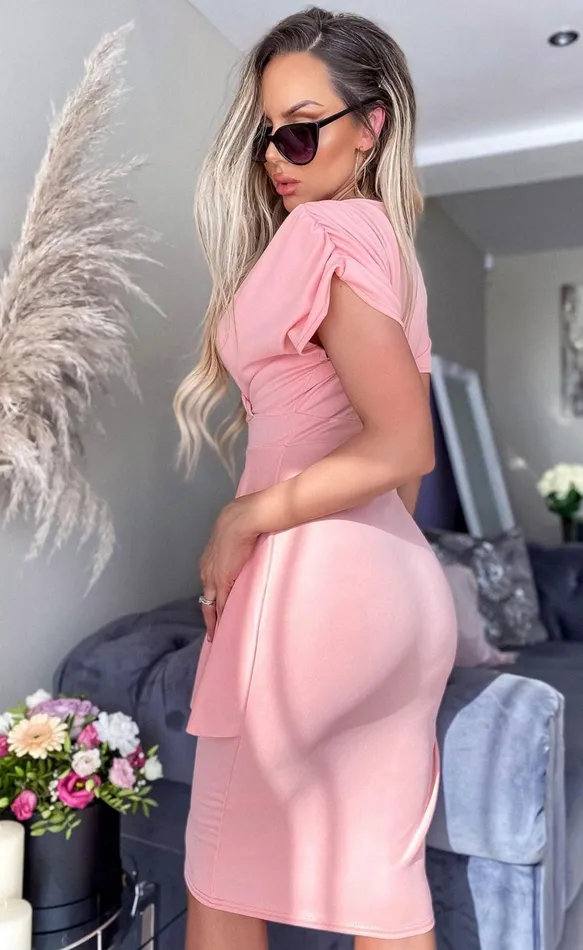 Keira Dusty Pink Side Frill Overlay Bodycon Dress Women Missfiga Midi Dresses