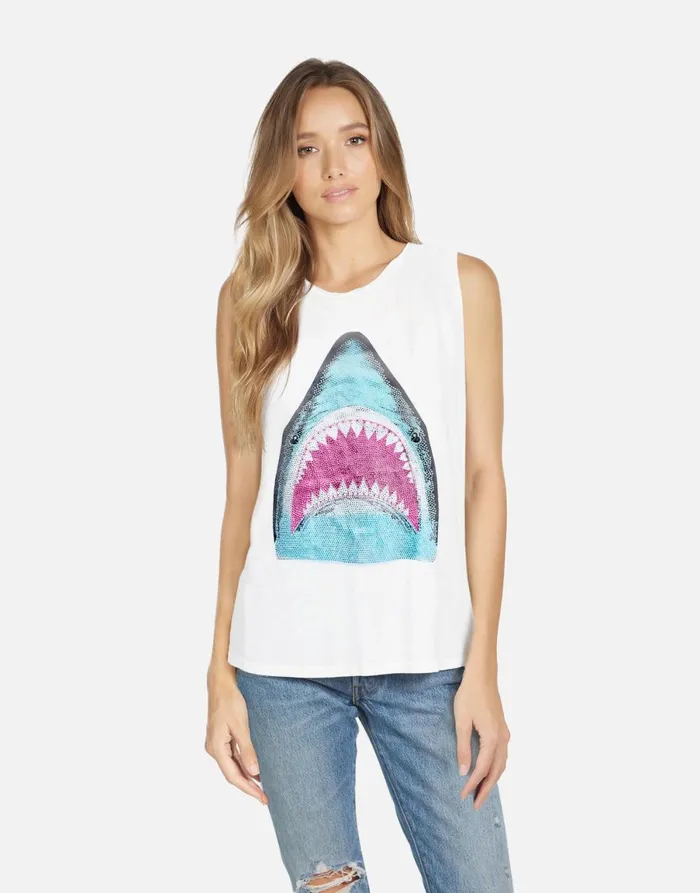 Kel X Crystal Shark White Women039s Lauren Moshi Tanks