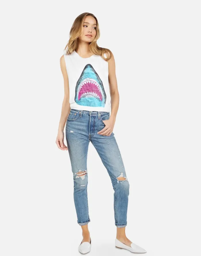 Kel X Crystal Shark White Women039s Lauren Moshi Tanks