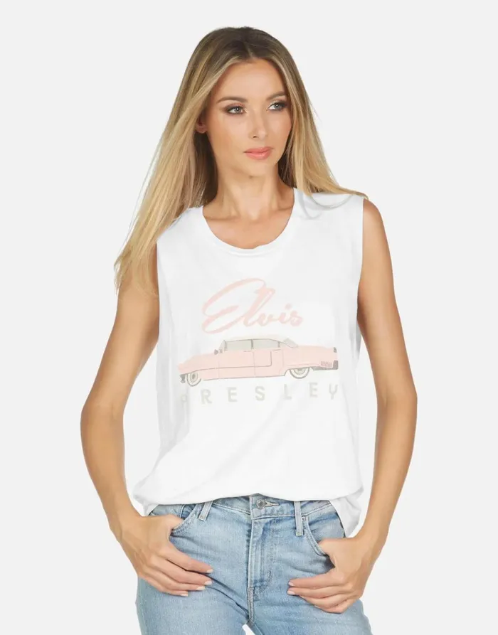 Kel X Elvis Presley Cadillac White Women039s Lauren Moshi Short Sleeve