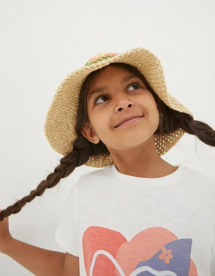 Kids FatFace Accessories Crochet Straw Hat Natural