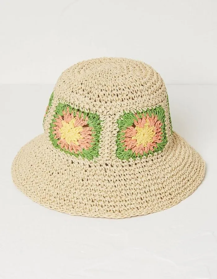 Kids FatFace Accessories Crochet Straw Hat Natural