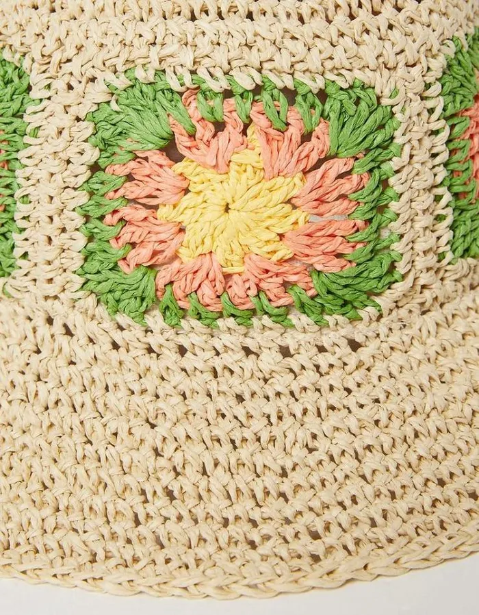 Kids FatFace Accessories Crochet Straw Hat Natural