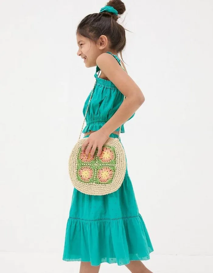 Kids FatFace Dresses and Skirts Broderie Skirt and Top Set Teal Green